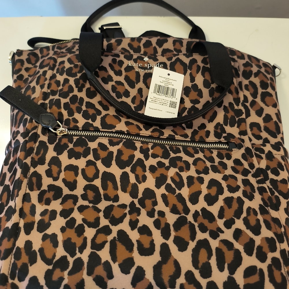 Kate Spade Chelsea Leopard Large Convertible Backpack KI375 New Tags Detached - Picture 6 of 8